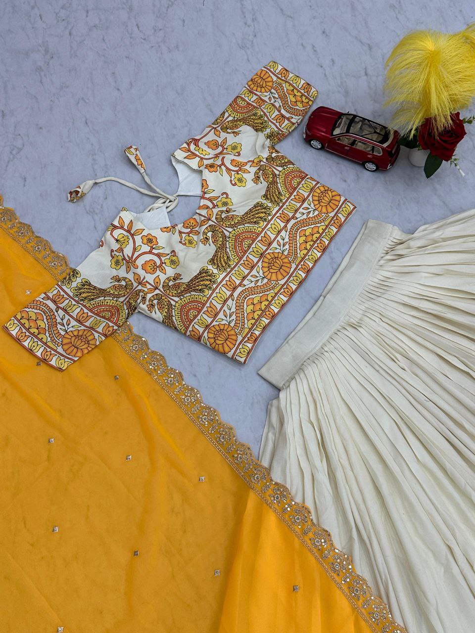 Kalamkari Cotton Lehenga Choli Set with Embroidered Georgette Dupatta – Fully Stitched