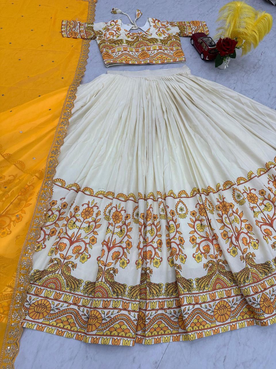 Kalamkari Cotton Lehenga Choli Set with Embroidered Georgette Dupatta – Fully Stitched