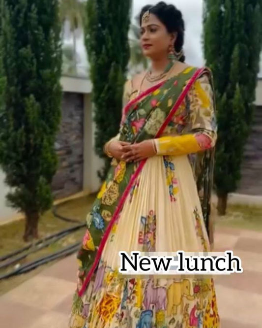 Kalamkari Print Lehenga Choli Set with Dupatta – Ethnic Wear for Wedding & Festive