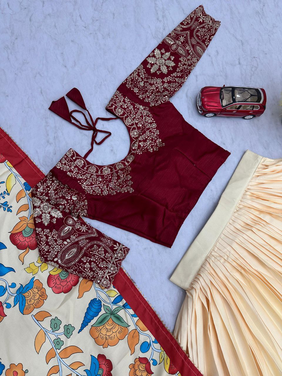 Kalamkari Printed Lehenga Choli Set with Chinon Embroidered Blouse – Fully Stitched | Premium Quality