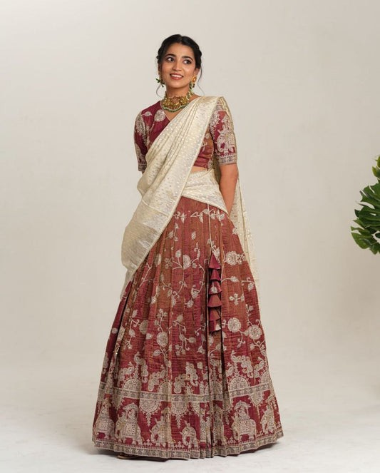 Kalamkari Printed Lehenga Choli Set with Embroidered Dupatta – Premium Stitched Design
