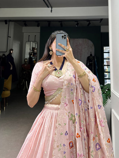 Luxury Gold Crush Embroidered Lehenga Choli with Dupatta