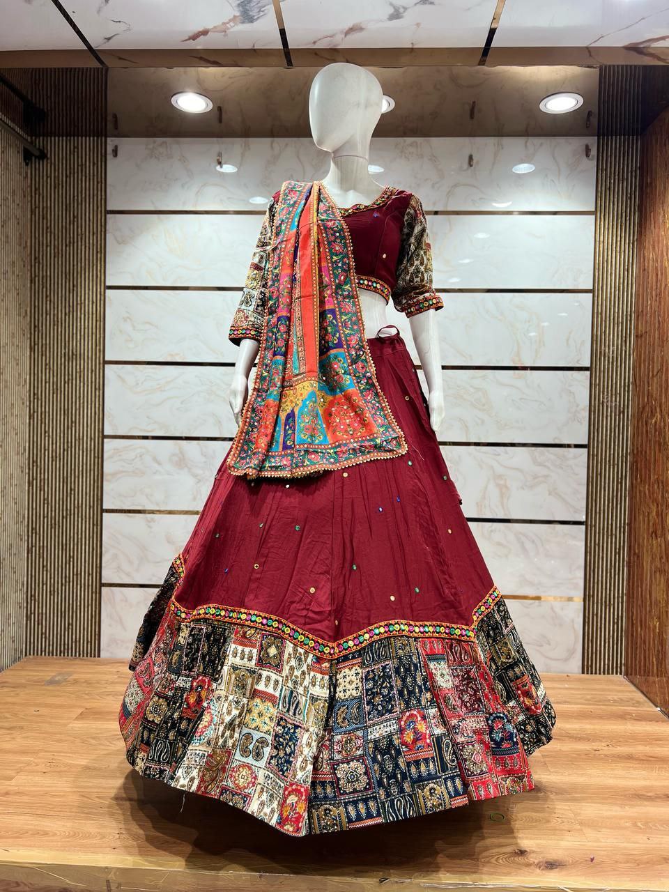Luxurious Silk Cotton Lehenga Set With Premium Pakistani-Style Dupatta