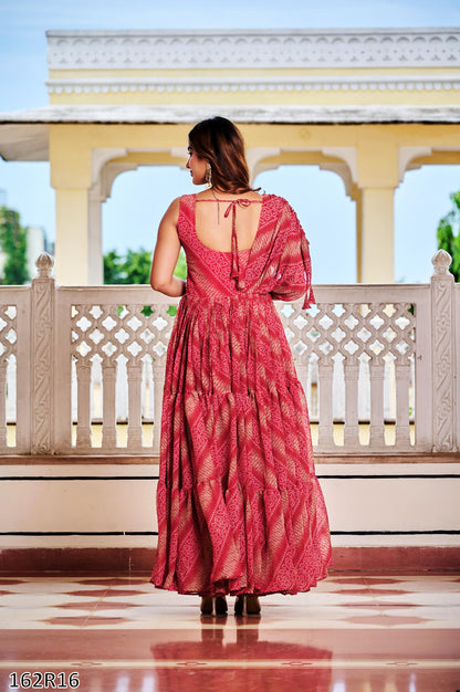 Navratri Special Gamathi Work Bandhni Print Gown with Real Mirror Work