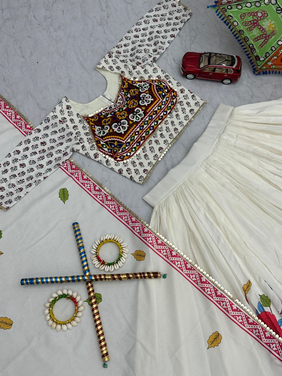 Traditional Gamathi and Real Mirror Work Navratri Special Lehenga Choli set