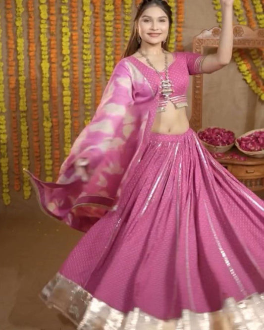 Navratri Special Pink Pure Cotton Lehenga Choli Set