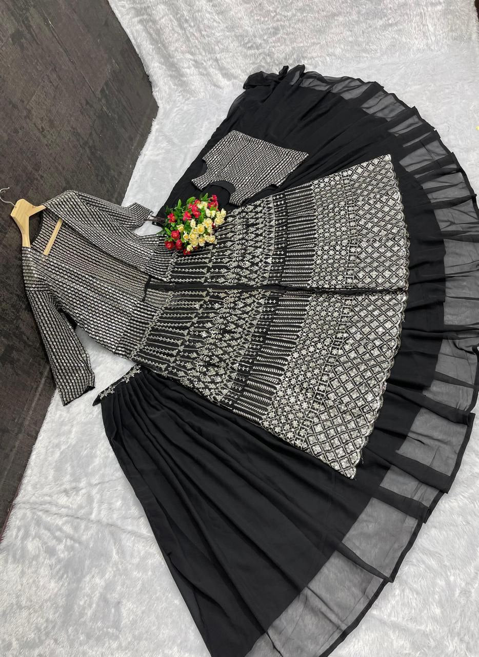 New Designer Georgette Lehenga with Heavy Koti – Embroidery & Sequins