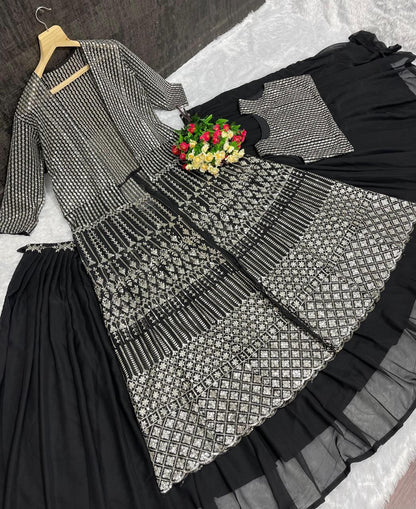 New Designer Georgette Lehenga with Heavy Koti – Embroidery & Sequins
