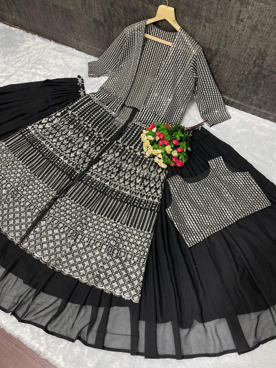 New Designer Georgette Lehenga with Heavy Koti – Embroidery & Sequins