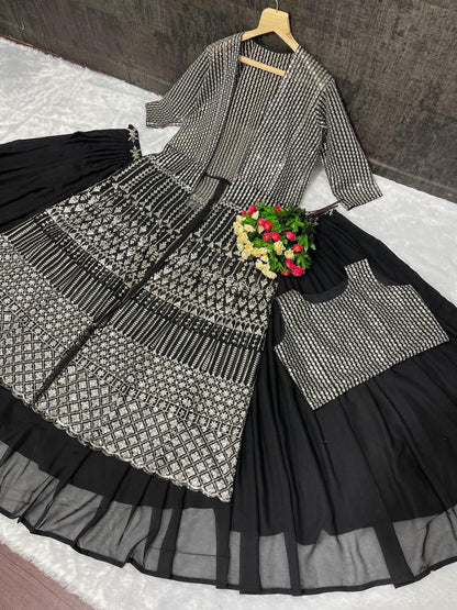 New Designer Georgette Lehenga with Heavy Koti – Embroidery & Sequins