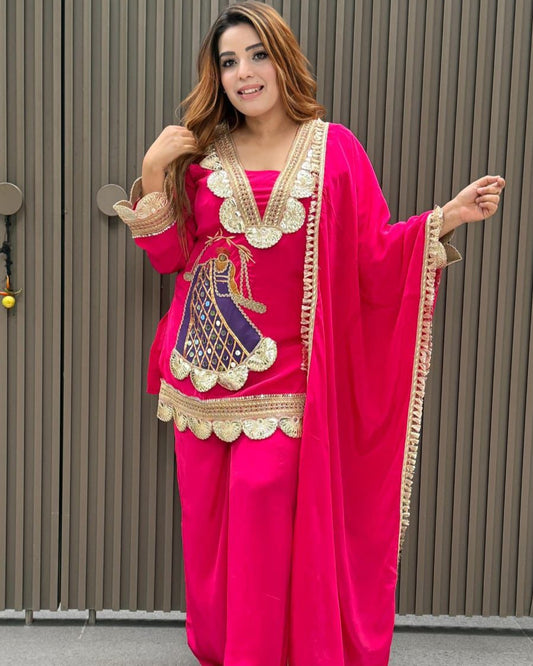Karwa Chauth Special Designer Sharara Set in Pink, Purple, Orange & Black