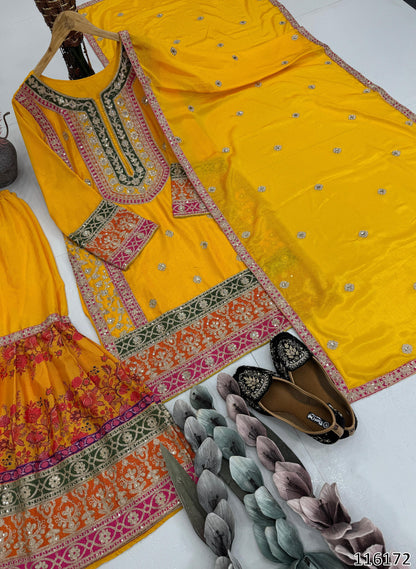 Pakistani Style Designer Sharara – Pink, Yellow, Parrot & Orange