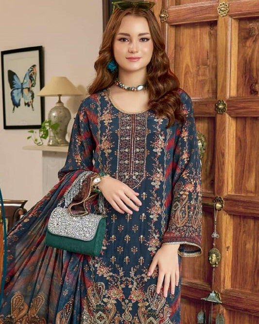 New Designer Heavy Tabby Satin Pakistani Suit – Fancy Digital Print with Plazzo