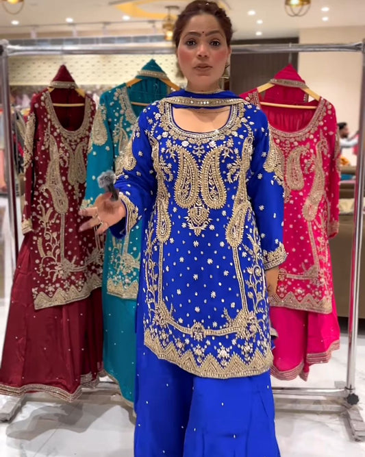 Karwa Chauth Special Dress: New Designer Party Wear Top with Sharara Palazzo & Dupatta