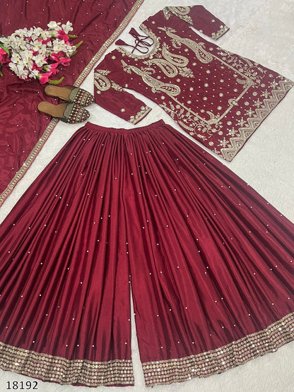 Karwa Chauth Special Dress: New Designer Party Wear Top with Sharara Palazzo & Dupatta
