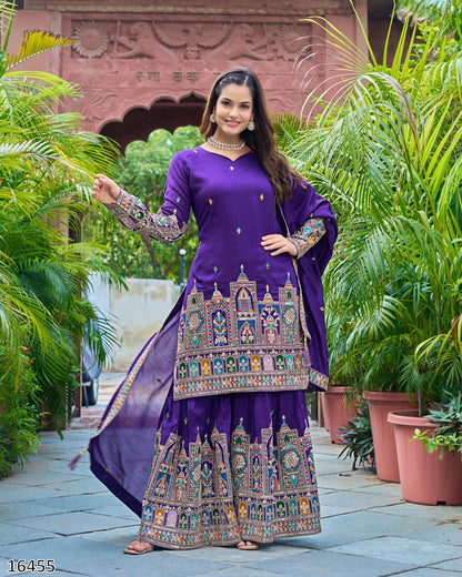 Karwa Chauth Special Dress: New Designer Pure Chinnon Silk Suit – Heavy Embroidery Coding Dori