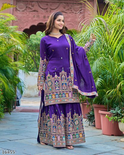 Karwa Chauth Special Dress: New Designer Pure Chinnon Silk Suit – Heavy Embroidery Coding Dori