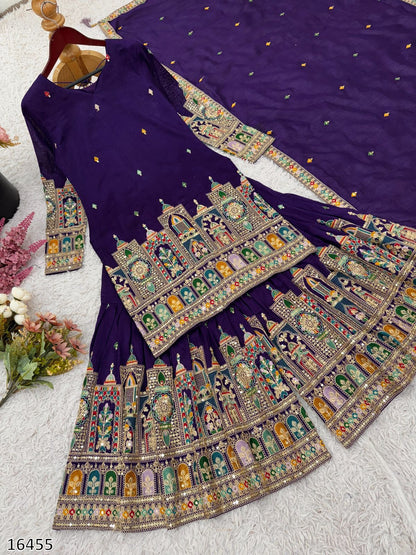 Karwa Chauth Special Dress: New Designer Pure Chinnon Silk Suit – Heavy Embroidery Coding Dori