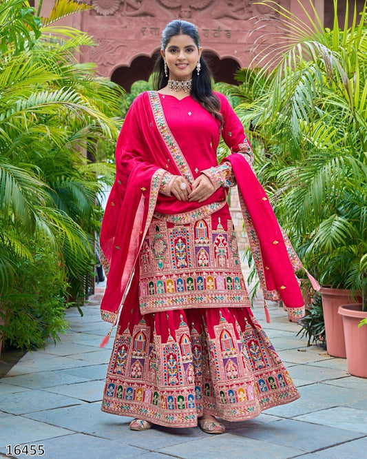 Karwa Chauth Special Dress: New Designer Pure Chinnon Silk Suit – Heavy Embroidery Coding Dori