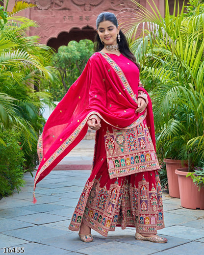 Karwa Chauth Special Dress: New Designer Pure Chinnon Silk Suit – Heavy Embroidery Coding Dori