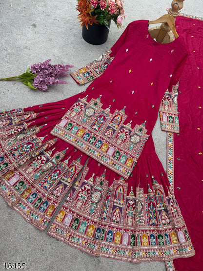 Karwa Chauth Special Dress: New Designer Pure Chinnon Silk Suit – Heavy Embroidery Coding Dori