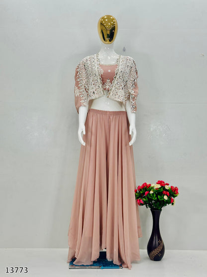 New Party Wear Koti Blouse Suit Set – Faux Georgette with Real Mirror Hand Work