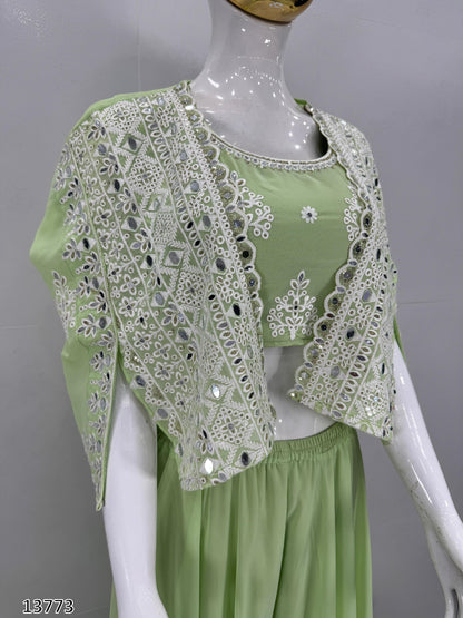 New Party Wear Koti Blouse Suit Set – Faux Georgette with Real Mirror Hand Work