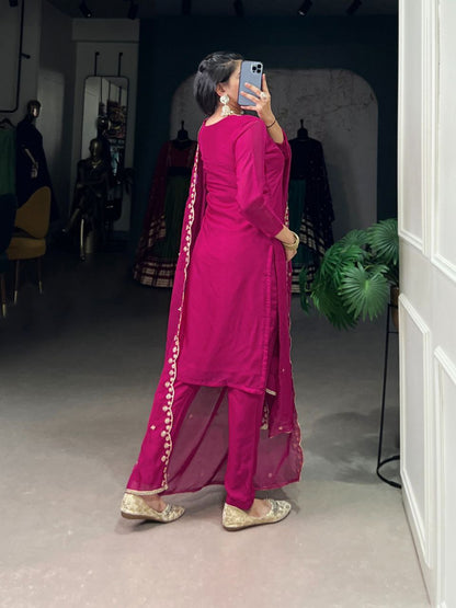 Organza Ethnic Dress Set | Thread & Sequin Embroidery | Top-Bottom-Dupatta | Ready to Wear