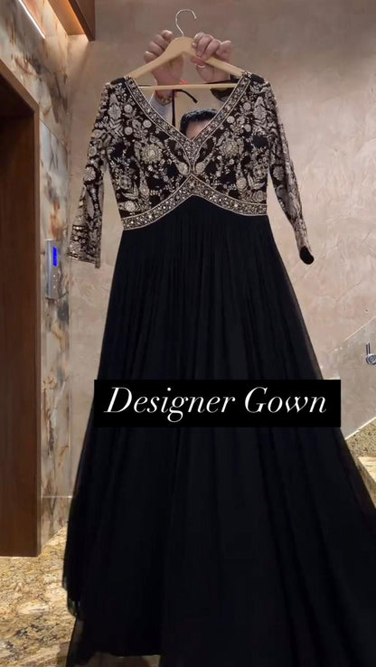 Designer Faux Georgette Gown | Embroidered Party Wear with Dupatta