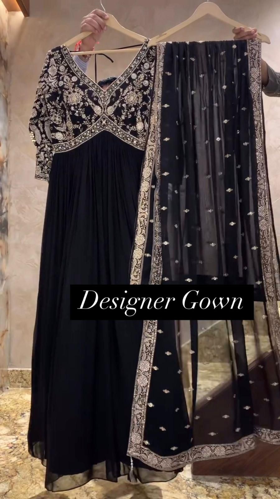 Designer Faux Georgette Gown | Embroidered Party Wear with Dupatta