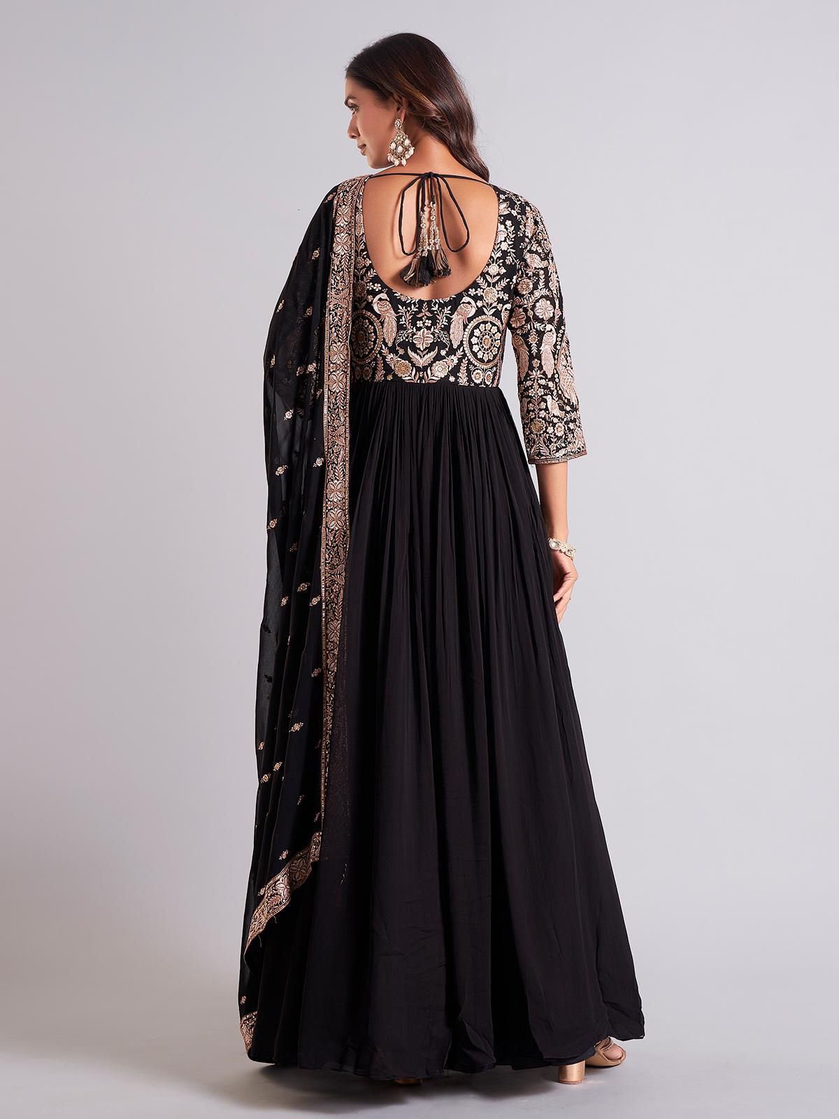 Designer Faux Georgette Gown | Embroidered Party Wear with Dupatta
