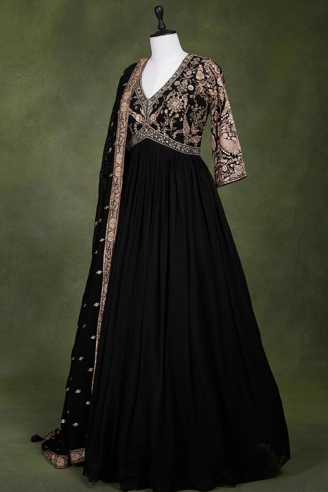 Designer Faux Georgette Gown | Embroidered Party Wear with Dupatta