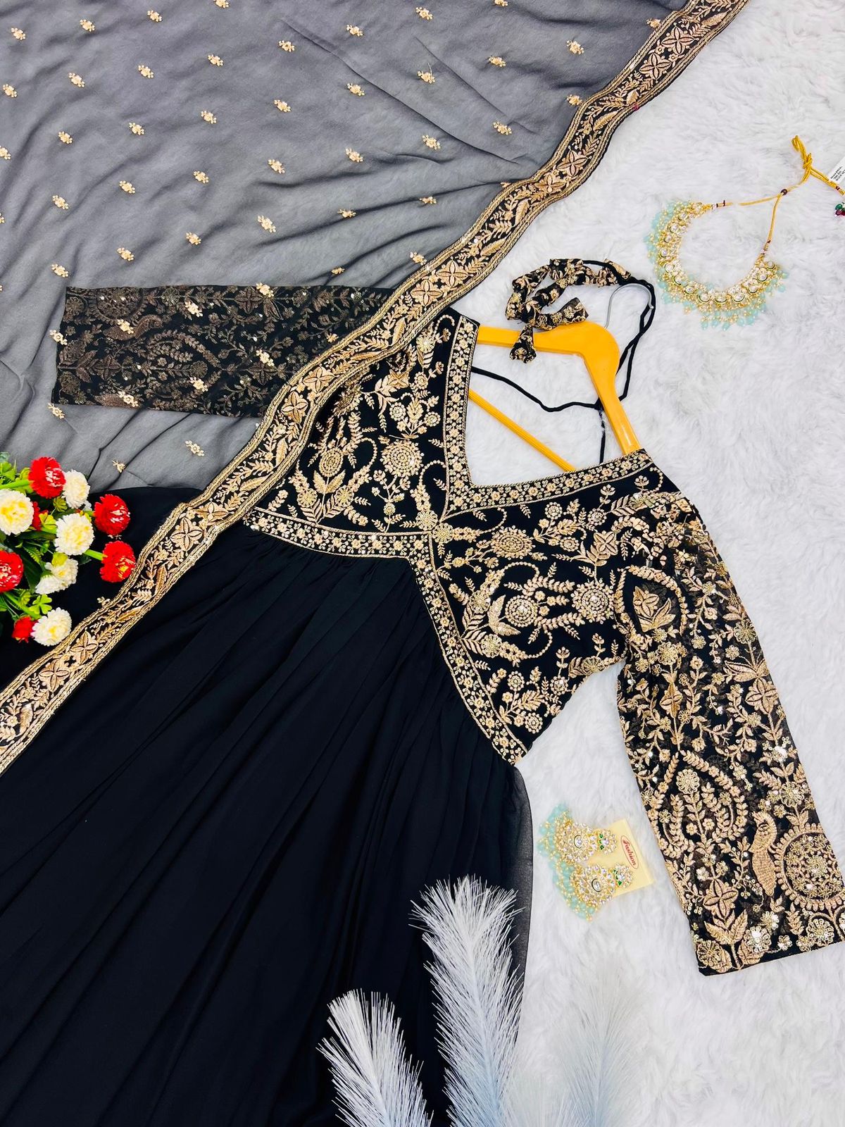 Designer Faux Georgette Gown | Embroidered Party Wear with Dupatta