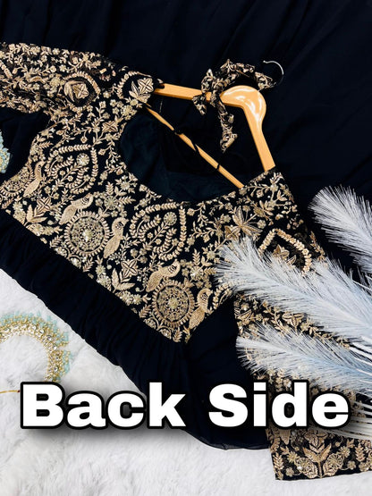 Designer Faux Georgette Gown | Embroidered Party Wear with Dupatta