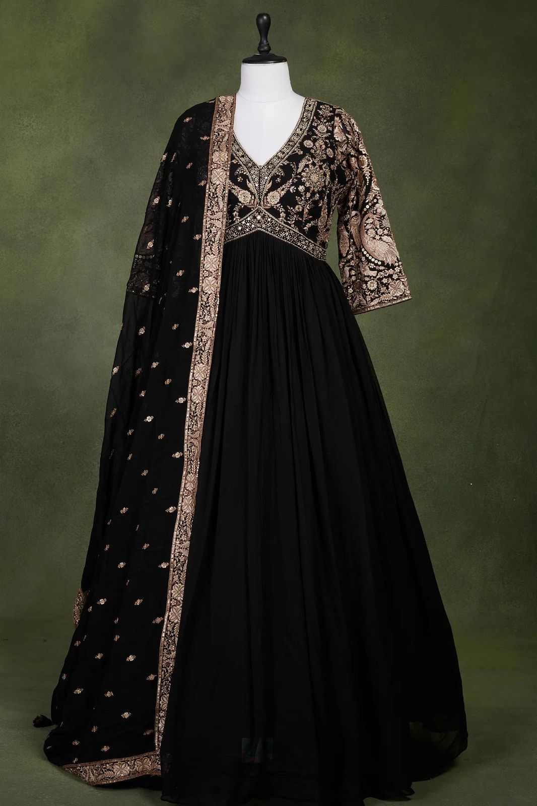 Designer Faux Georgette Gown | Embroidered Party Wear with Dupatta