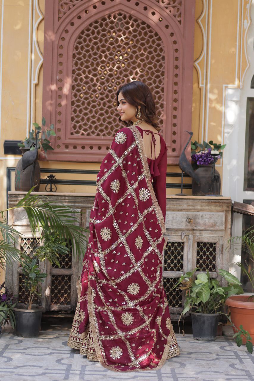 Embroidered Star Georgette Gown with Dupatta – Zari Sequins Work
