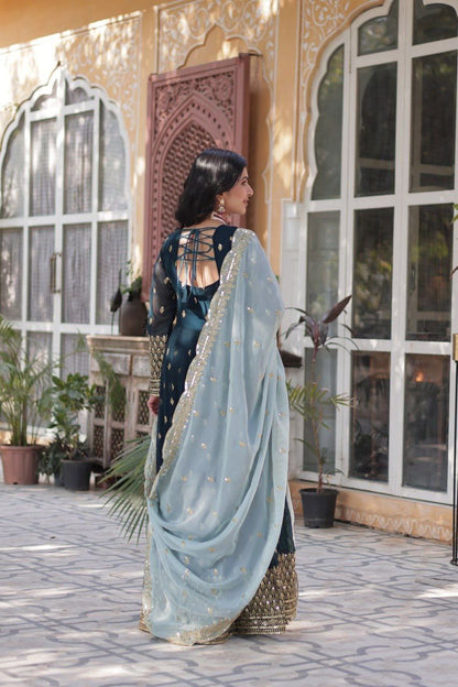 Designer Party Wear Gown with Dupatta | Heavy Embroidery & Sequence Work | Fully Stitched