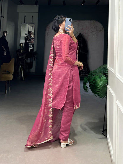 Pink & Silver Embroidered Ethnic Dress Set for Women  Sequin Work  Silver Glory Fabric  Ready to Wear