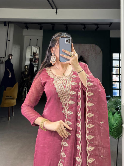 Pink & Silver Embroidered Ethnic Dress Set for Women  Sequin Work  Silver Glory Fabric  Ready to Wear