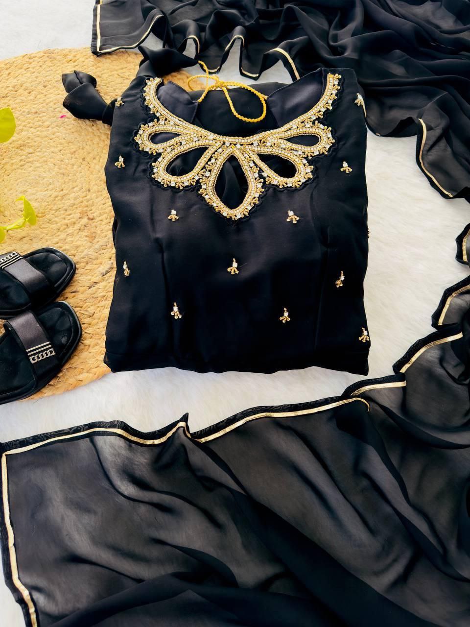 Premium Back Rangoli Georgette Gown with Dupatta | Two-Tone Party Wear Gown Set
