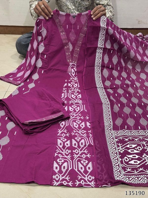 Premium Cotton Ikkat Printed Kurta Pant & Dupatta Set – 3 Piece Ethnic Wear