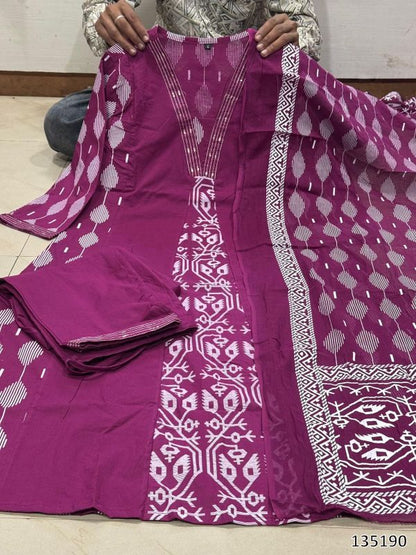 Premium Cotton Ikkat Printed Kurta Pant & Dupatta Set – 3 Piece Ethnic Wear