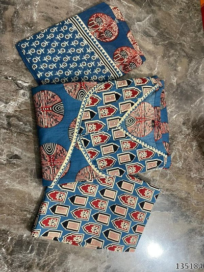 Premium Cotton Kurti Pant & Dupatta Set – Ikkat Print | Neck Handwork | 4-Meter Ghera