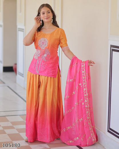 Premium Designer Chinnon Sharara Suit with Dupatta