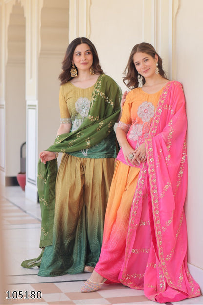 Premium Designer Chinnon Sharara Suit with Dupatta