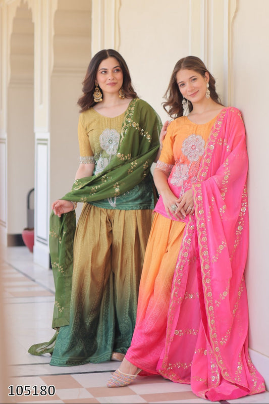 Premium Designer Chinnon Sharara Suit with Dupatta
