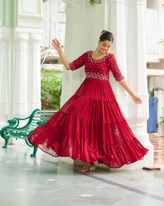 Premium Designer Readymade Gown – Faux Blooming Fabric