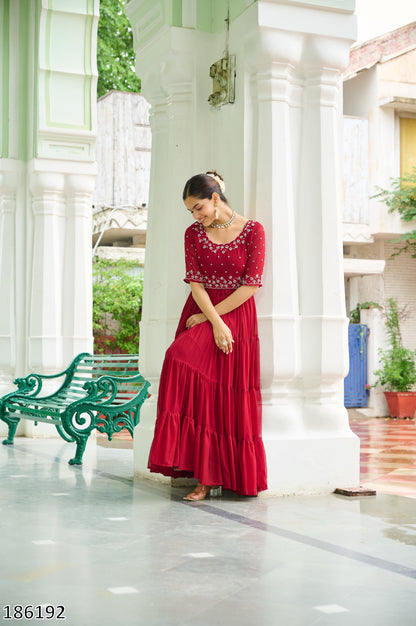 Premium Designer Readymade Gown – Faux Blooming Fabric