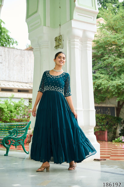Premium Designer Readymade Gown – Faux Blooming Fabric