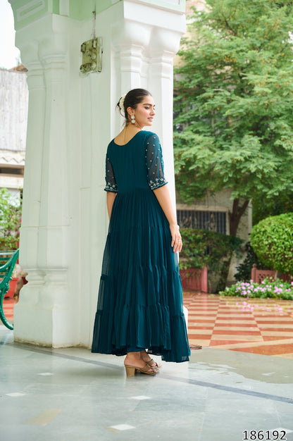 Premium Designer Readymade Gown – Faux Blooming Fabric